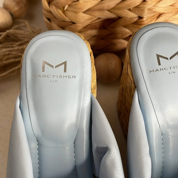 Marc Fisher Navina Espadrille Wedge Sandal Light Blue Leather Sz 8/Light Blue - Picture 5 of 9